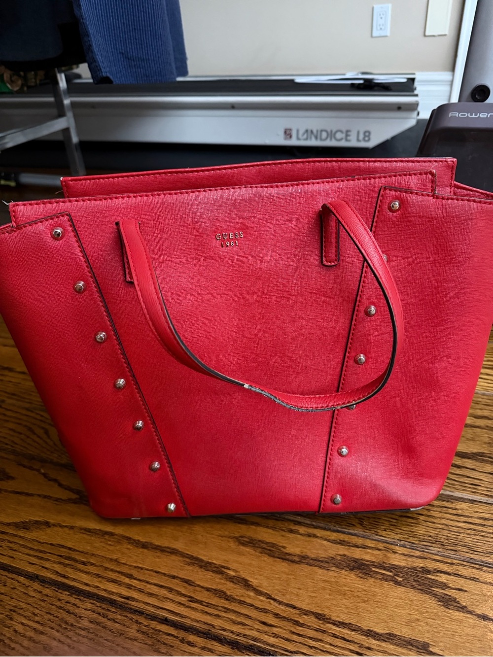 GUESS Red Stud-Trim Structured Tote